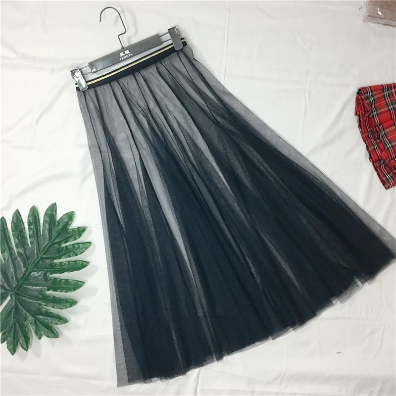 

2019 осень зима винтажные юбки женские эластичные Высокая талия прозрачный тюль сетка юбка длинная пачка юбка женская Jupe Longue