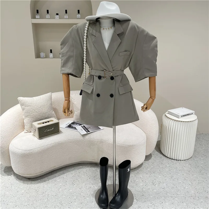 

Women's Spring Summer 2021 Niche Design Fashion Medium Length Dress Casual Short Sleeve Suit Coat