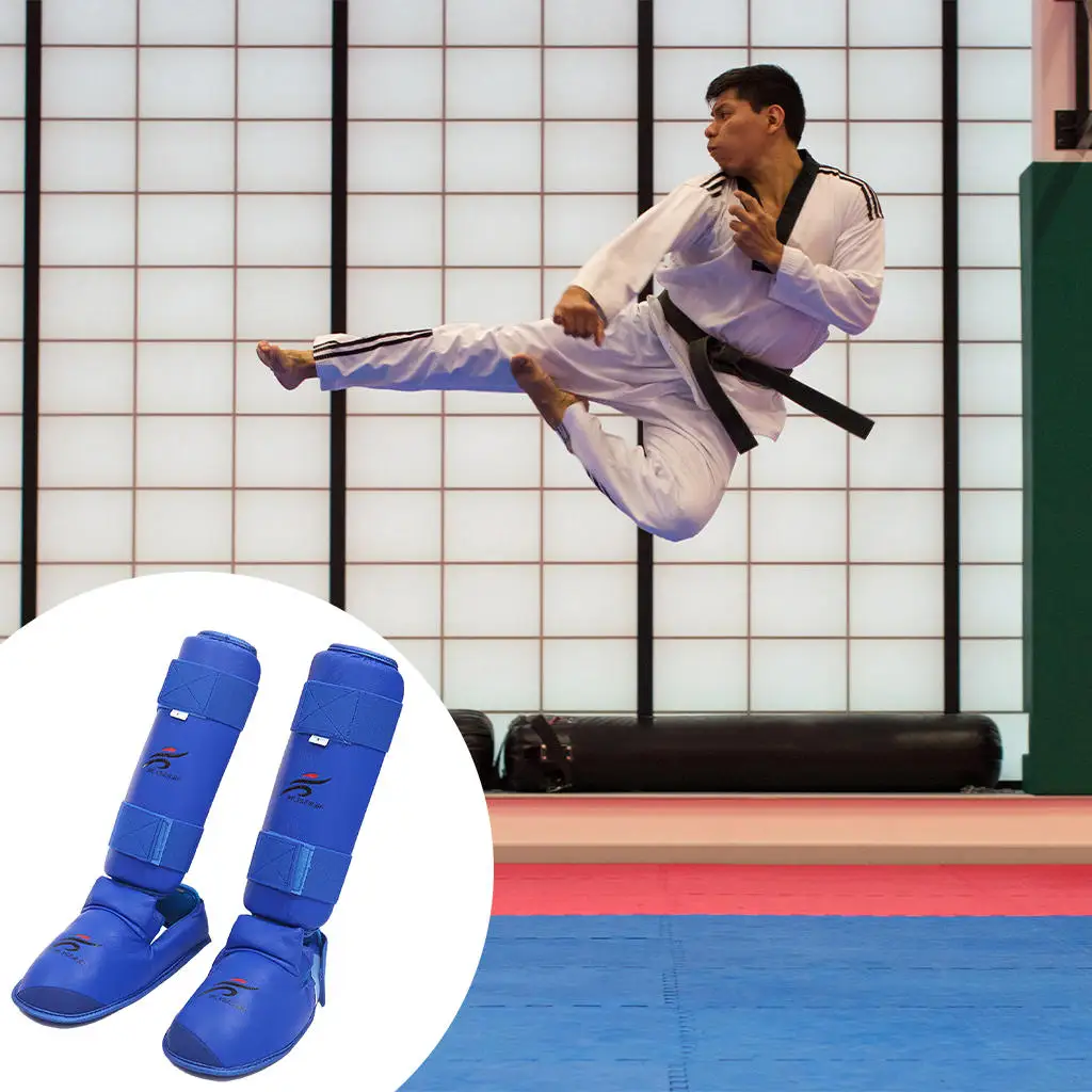 

MMA Shin Guards Leg Instep Protector Muay Thai Training Gear Link Blue XL