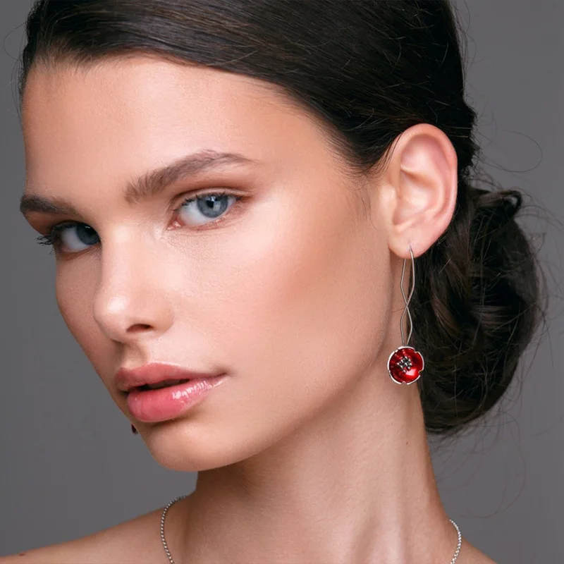 Изысканные висячие серьги с красным цветком для женщин 2022 новые ювелирные