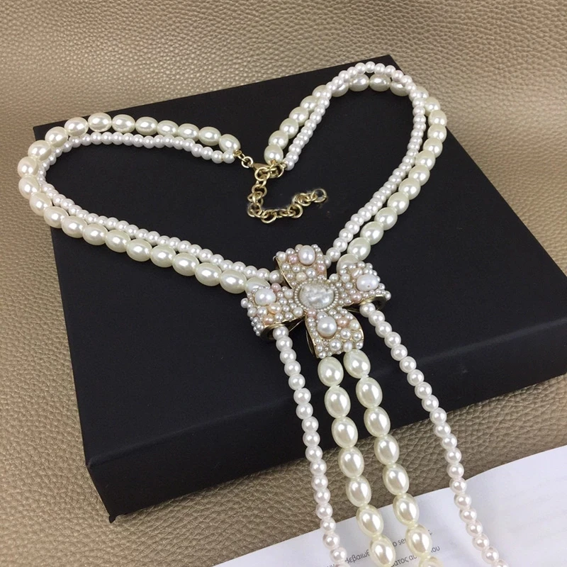Роскошные вечерние ювелирные изделия камелии крест жемчуг Цепочки и ожерелья