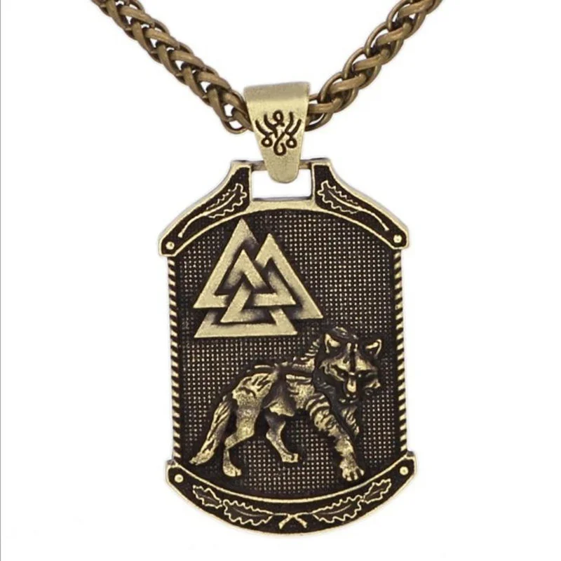 

New Retro Nordic Viking Odin Wolf Valknut Knot Pattern Pendant Necklace Men's Necklace Fashion Pendant Viking Jewelry Accessorie