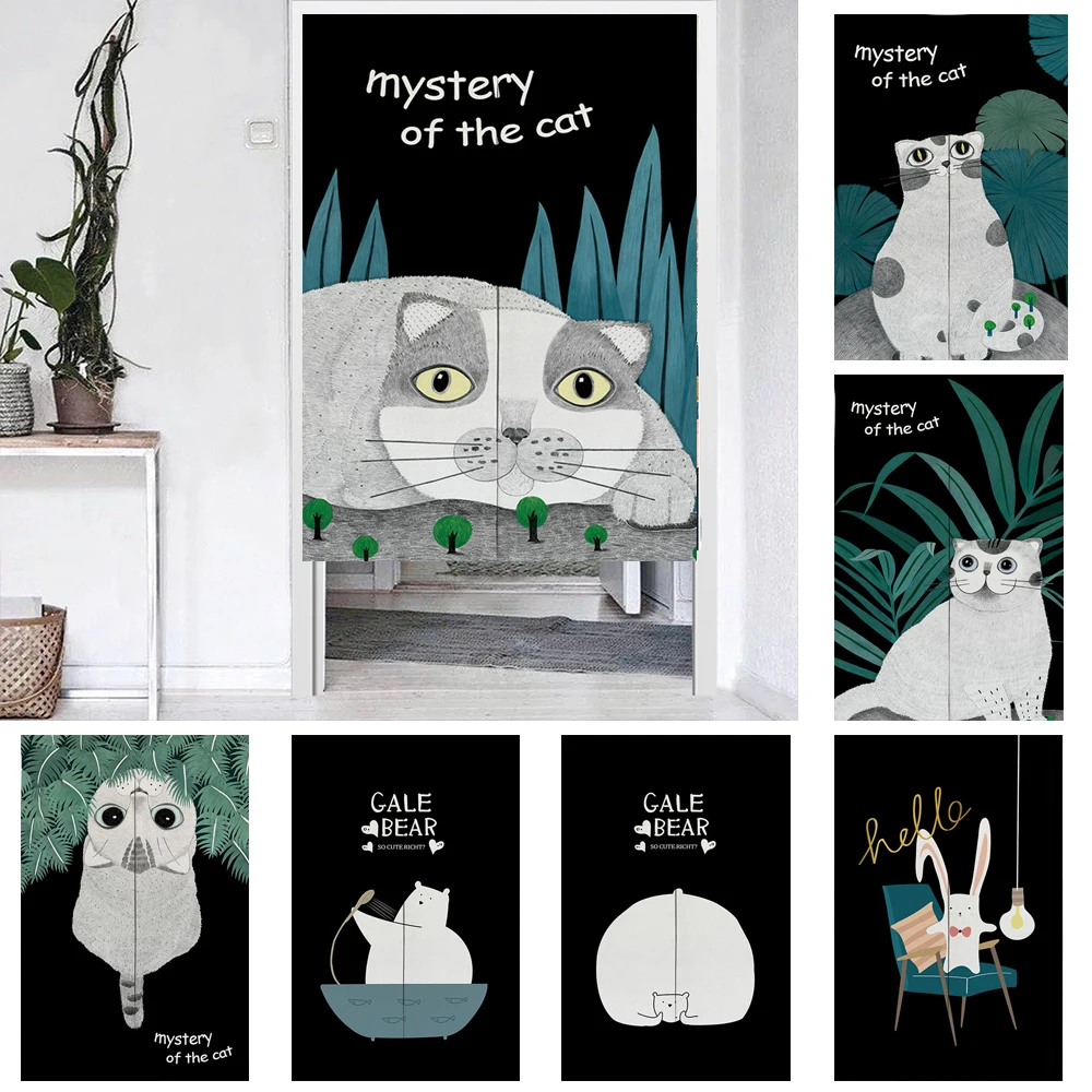 

HIgh Quality Thicken Blackout Door Curtains Noren Cartoon Cat Painting Curtains For Living Room Doorway Decoration Tube Curtains