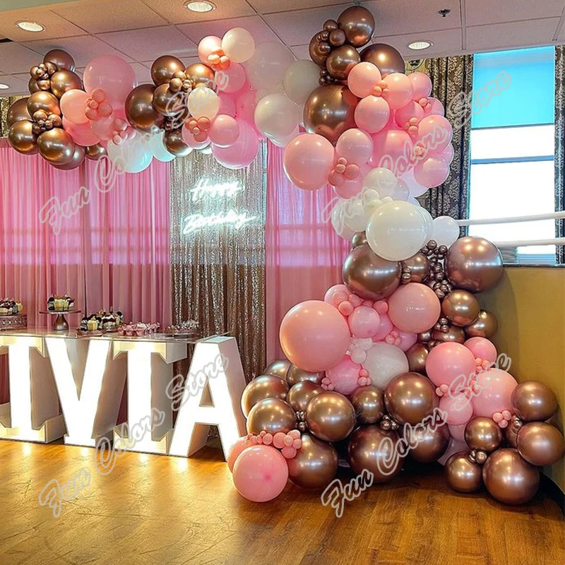 

271pcs Rose Gold Memorial Day Party Arch Background Baby Shower Event Celebration Decor Birthday Macaron Pink Balloon Garland