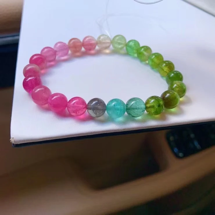 

Genuine Natural Colorful Blue Red Tourmaline Quartz Bracelet 8.3mm Clear Round Beads Brazil Women Men Crystal AAAAAA