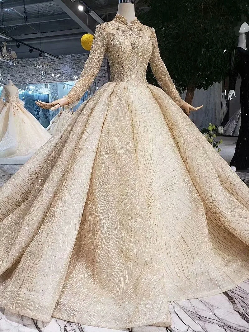 2020 винтажное арабское Золотое свадебное платье Длинные бальные платья рукава