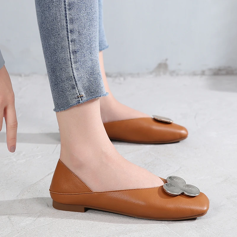 Strange Buckle design ladies square toe shoes famous brand grandma mary janes flats hot metal lazy mules slip on mocasines femme | Обувь