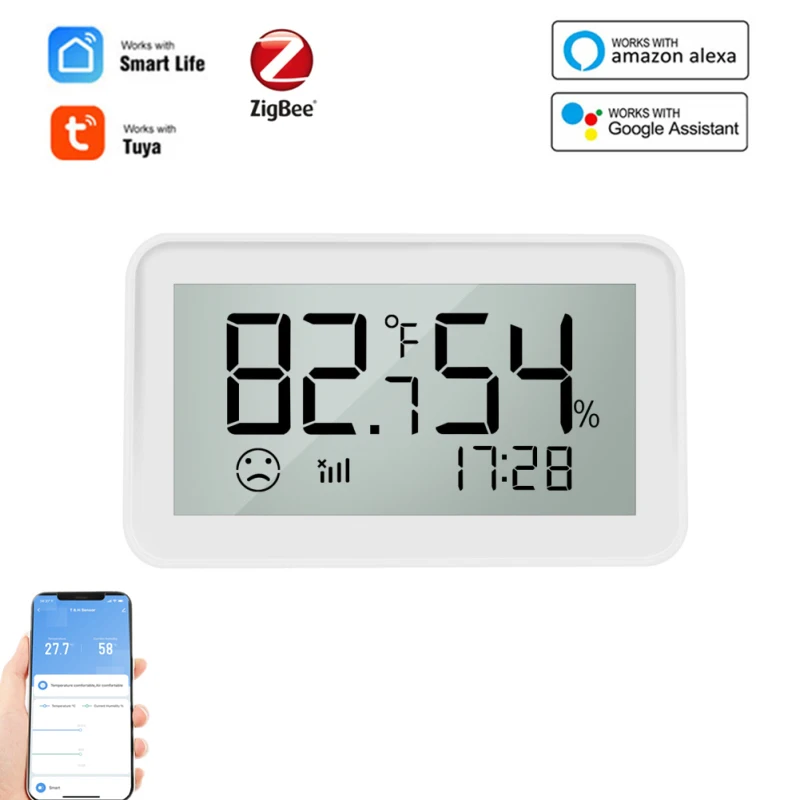 

Датчик влажности и температуры Tuya Zigbee, гигрометр с ЖК-дисплеем, работает с Alexa и Google Assistant