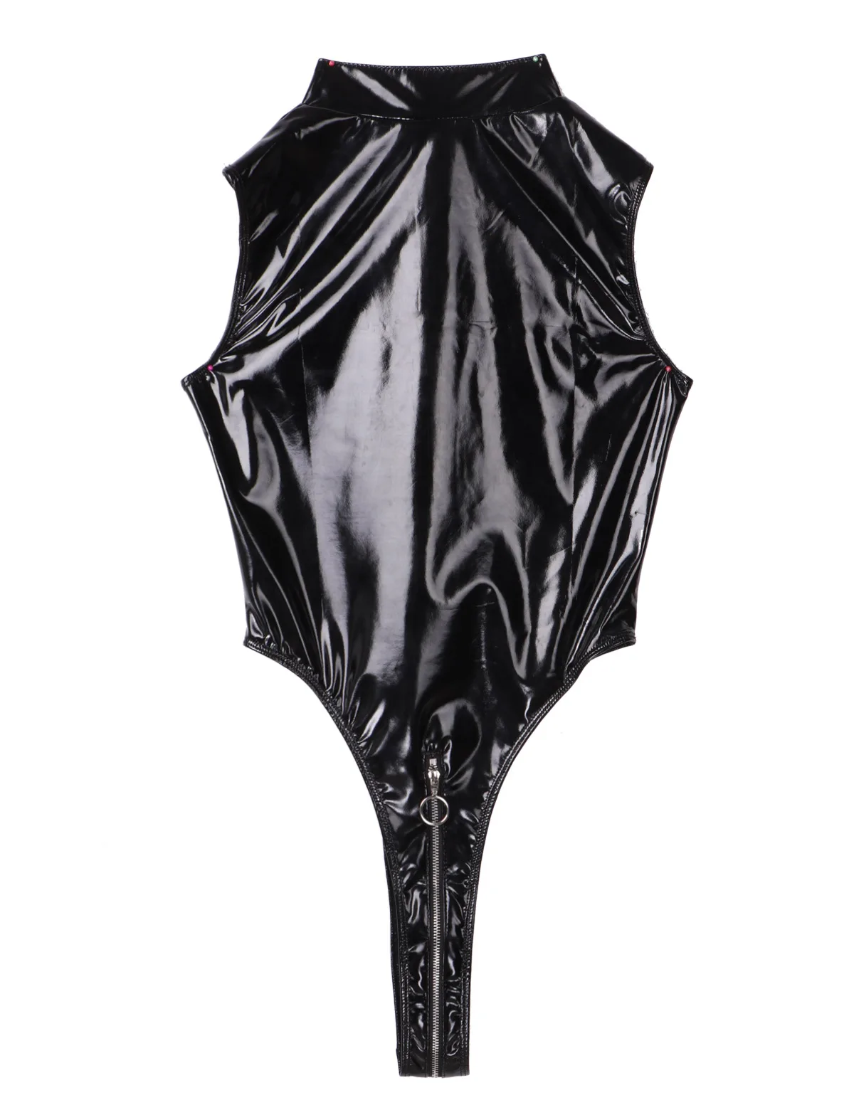 

Sexy Black Bodycon Patent Leather Bodysuit Women Sleeveless High Cut Zip Up Rompers Womens Jumpsuit Clubwear One-pieces Bodysuit