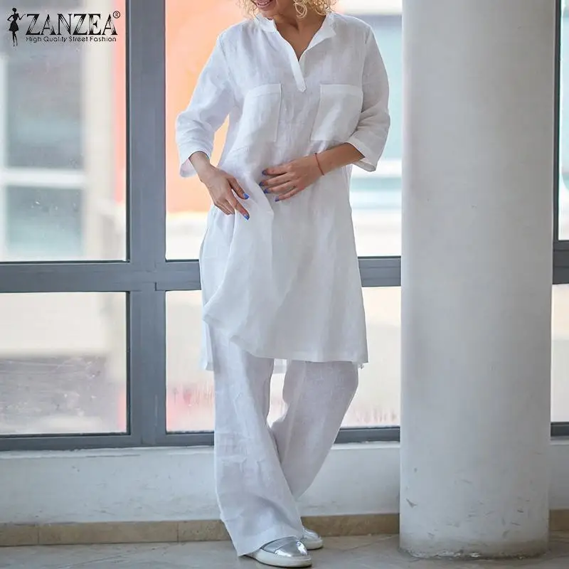 Женский брючный костюм из 2 предметов однотонная блузка с рукавом 3/4 повседневные