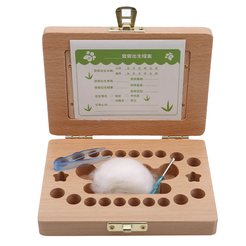Almacenamiento de dientes de leche, marco de fotos de madera, caja de dientes de leche para pelo Fetal, organizador de Lanugo Umbilical, guardar recuerdos para beb&eacute;s, regalo-0