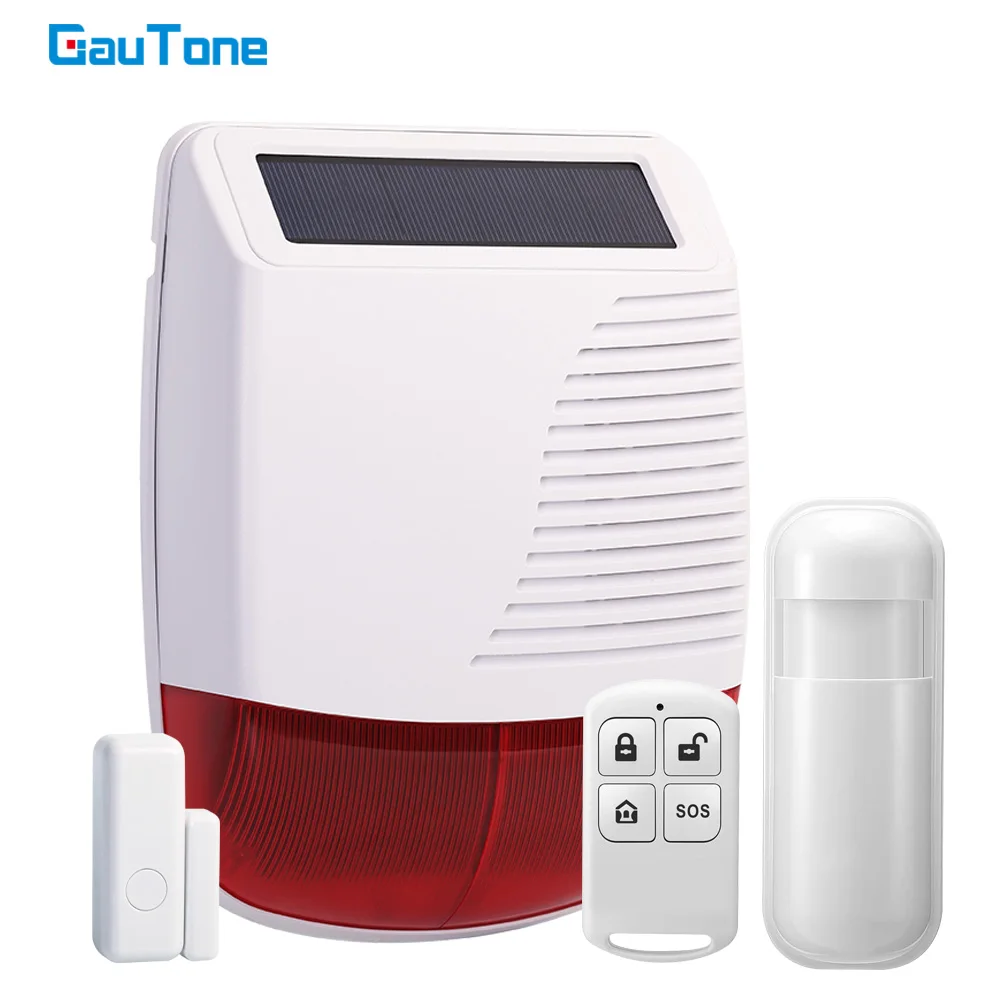 GauTone Wireless Outdoor Solar Siren Powered Strobe Sound Flash Waterproof Alarm Siren for 433MHz Wifi GSM Alarm System