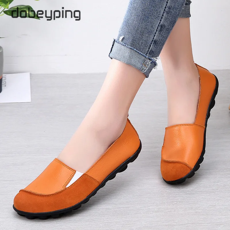 dobeyping 2020 New Flexible Woman Loafers Moccasin Women's Flats Genuine Leather Female Shoes Slip On Ladies Shoe Big Size 35-44