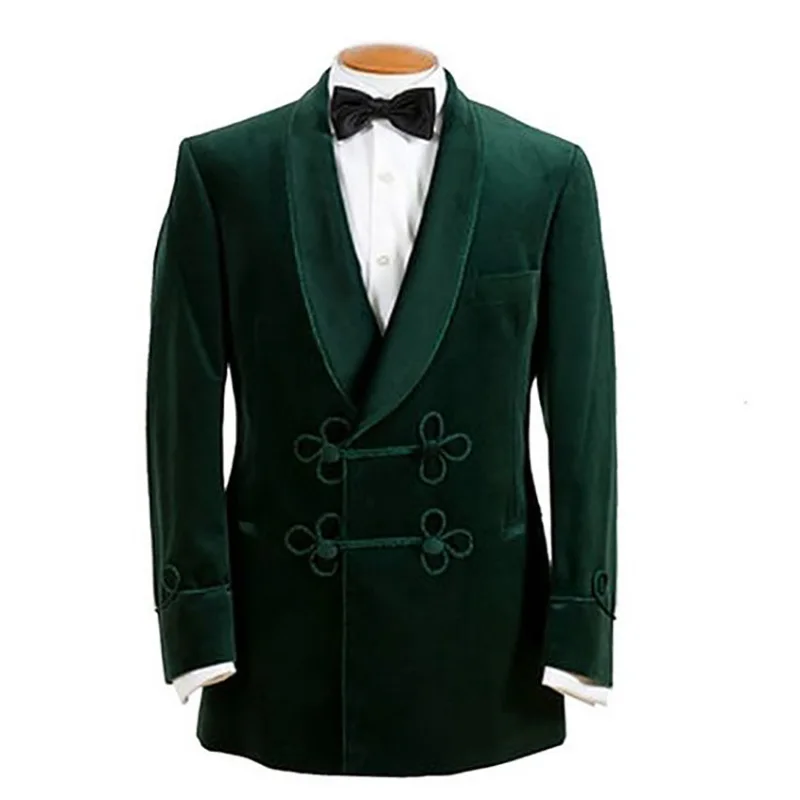 

ANNIEBRITNEY Green Velvet Smoking Jacket For Men High Quality Spring Fall Winter Velvet Custom Big Size Formal Prom Only Blazer