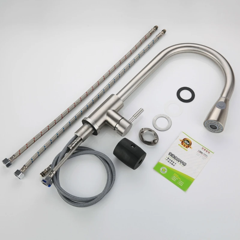 

1/2\" Stainless Steel Kitchen Sink Faucets with Pull Down Sprayer Deck Mount B95A