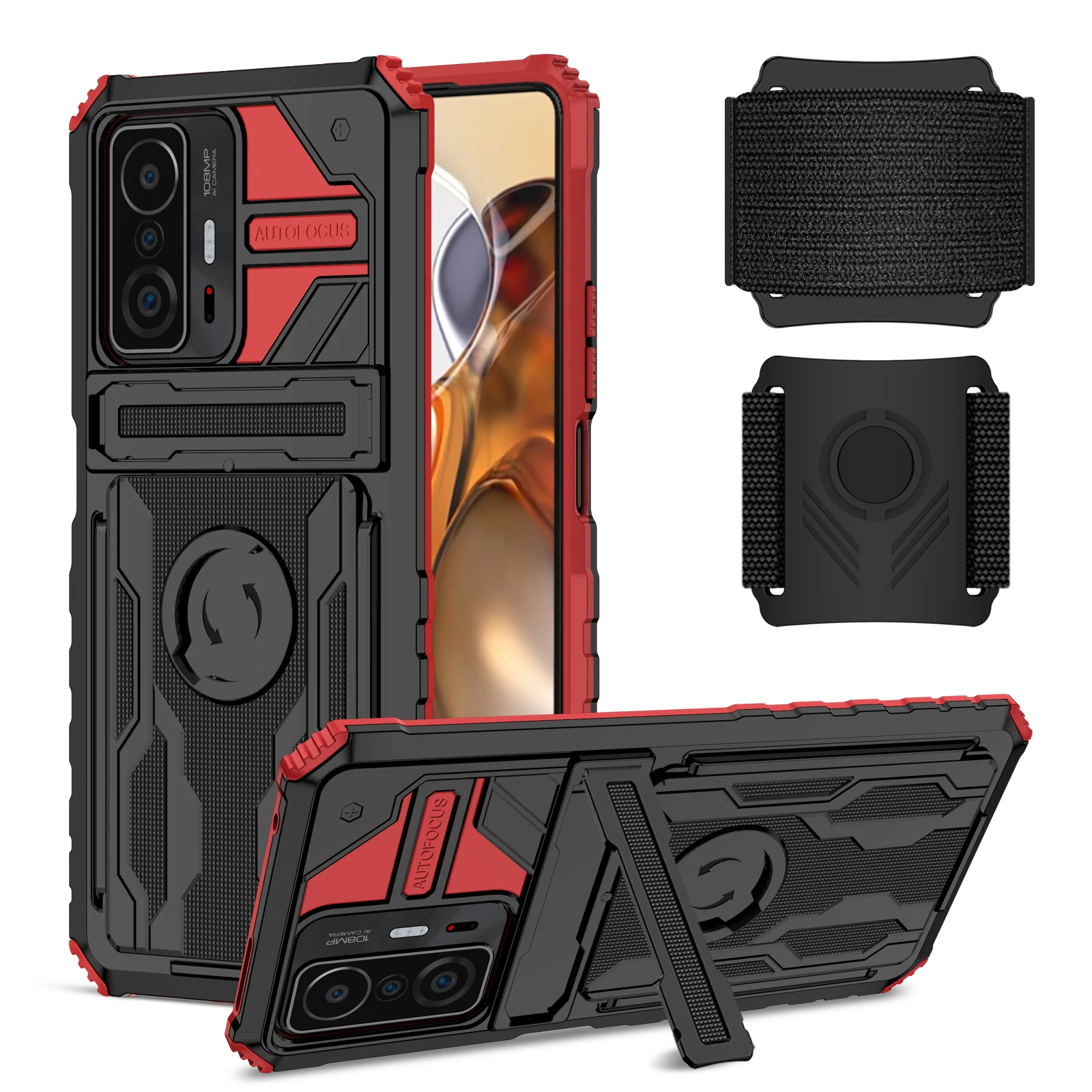 

Luxury Shockproof Protect Armor With Bracket Wristband Multifunction Card Package Phone Case For Xiaomi 11T Pro 11 Lite PC Cover