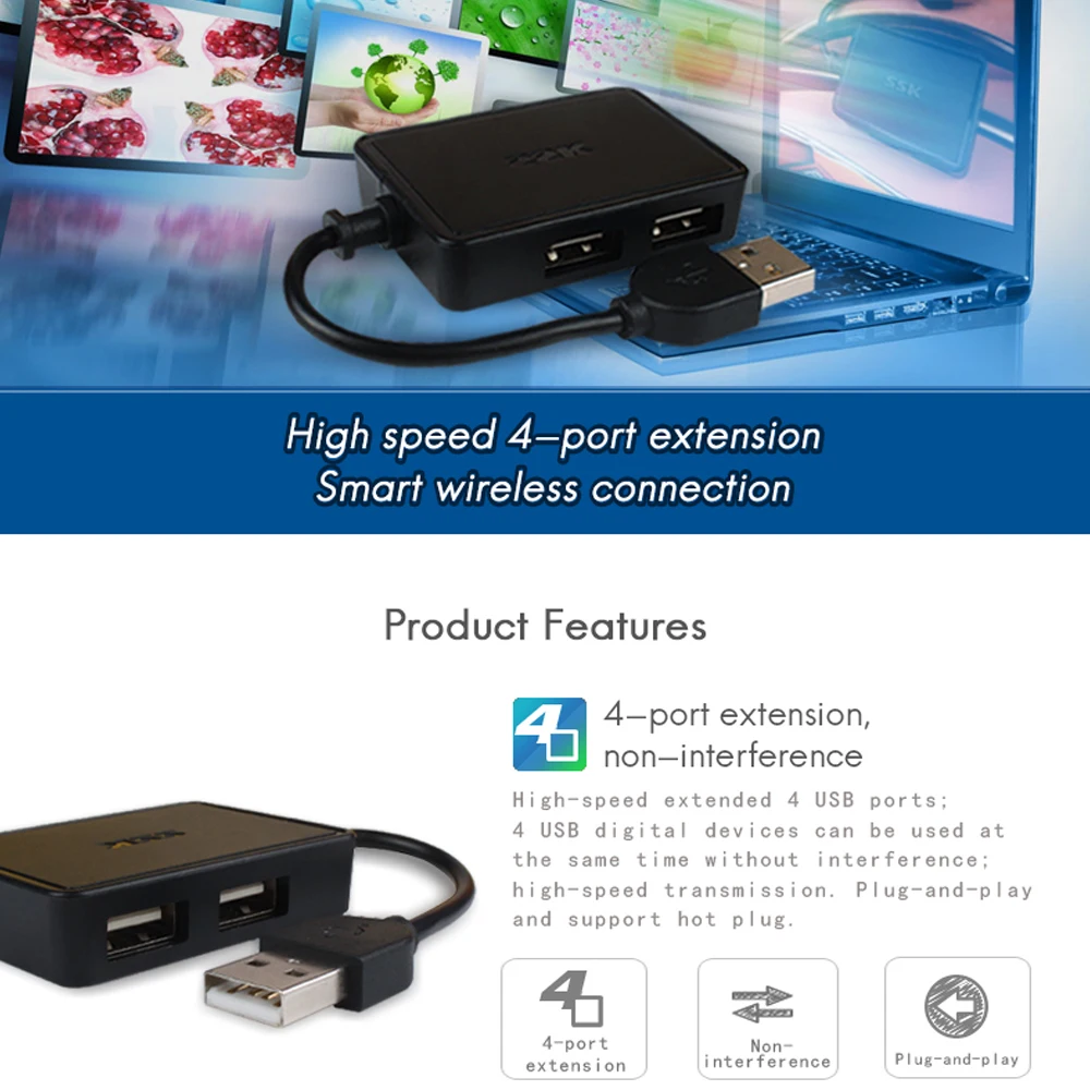 Супер-скоростная зарядка и передача данных USB 2 0 конвертер с 4 расширенными