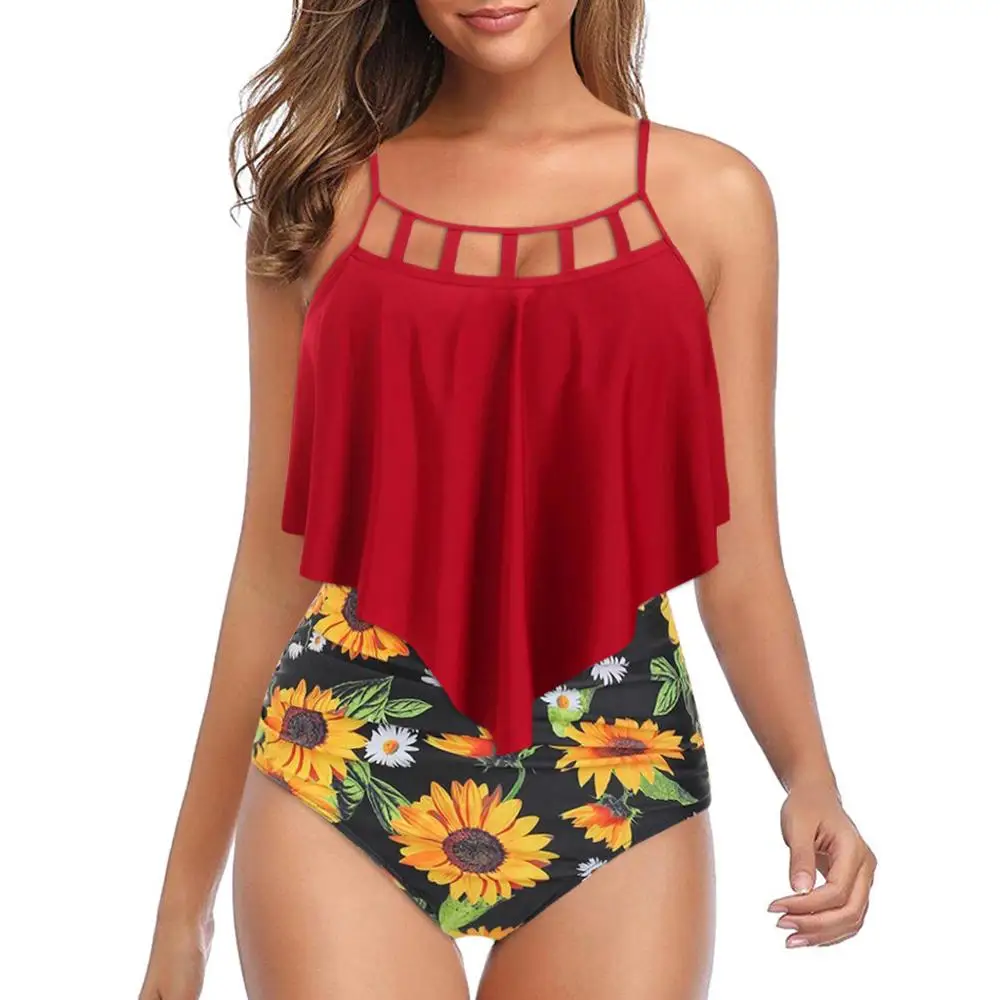 2020 сексуальное бикини с высоким вырезом женский купальный костюм оборками бандо