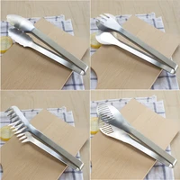 1 pc food tongs stainless steel bbq non stick cake clip bread salad forks buffet
