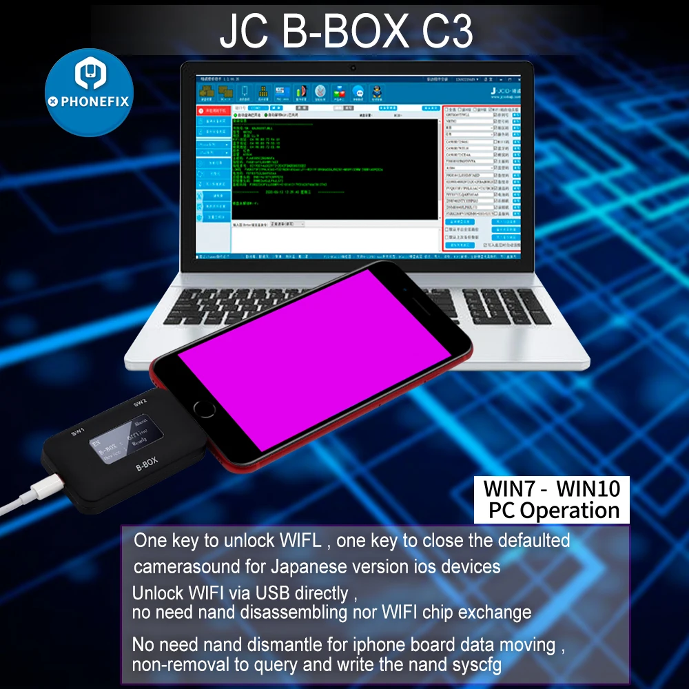 JC B BOX C3 DFU один ключ к фиолетовому для IOS A7 A11 iPhone и iPad разблокировка WIFI изменение NAND