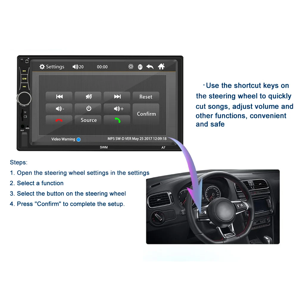 7in автомобильный MP5 плеер Bluetooth стерео USB AUX FM сенсорный экран дистанционное