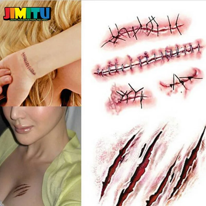 Страшные татуировки со шрамами фальшивые страшные кровопролитные для Хэллоуина