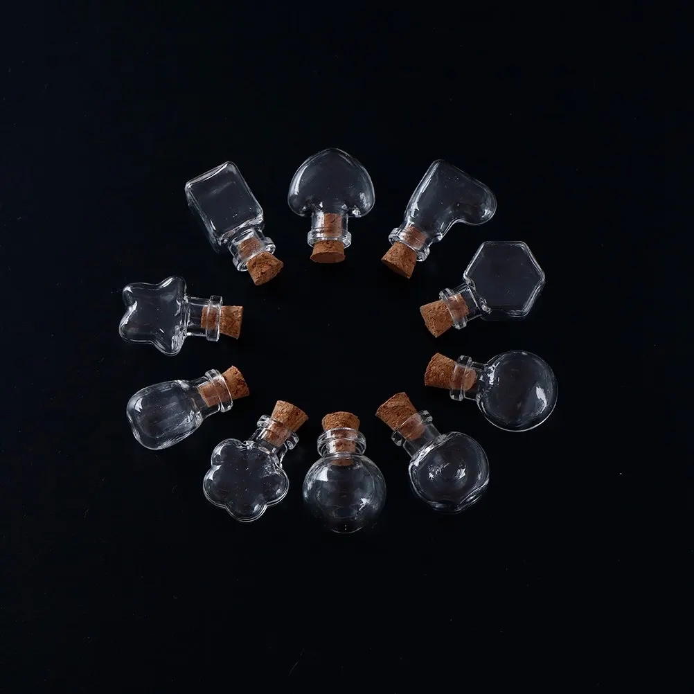 

10 Shape Mini Glass Bottles Key Chain Pendants Small Wishing Bottles With Cork Vial Arts Jars For Bracelets Gifts