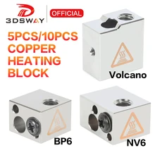 3DSWAY 5/10pcs 3D Printer Parts Copper Heating Block E3DV6 BP6 NV6 Volcano Hotend Heat Block Nozzle PT100 NTC100K Titan Extruder