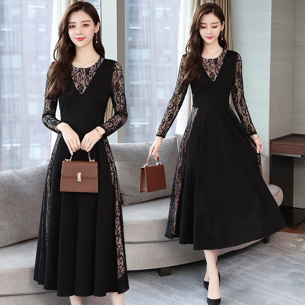 Mozuleva Осень-зима винтажное размера плюс кружевное сексуальное миди платье 2019