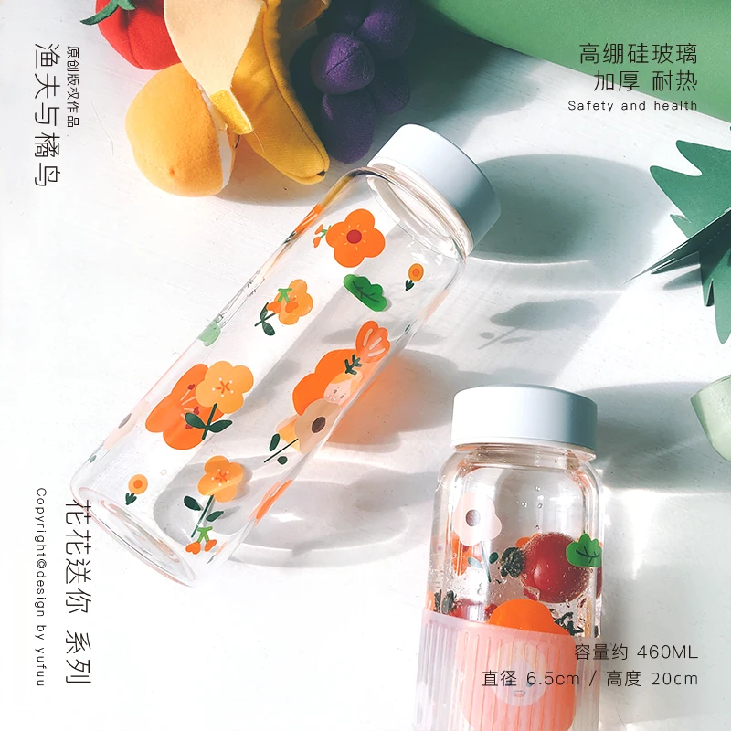 

Cartoon Glass Water Bottle Cute Kawaii Transparent Girl Portable Simple Water Bottle Stylish Eco Gym Garrafa Drinkware AD50WB