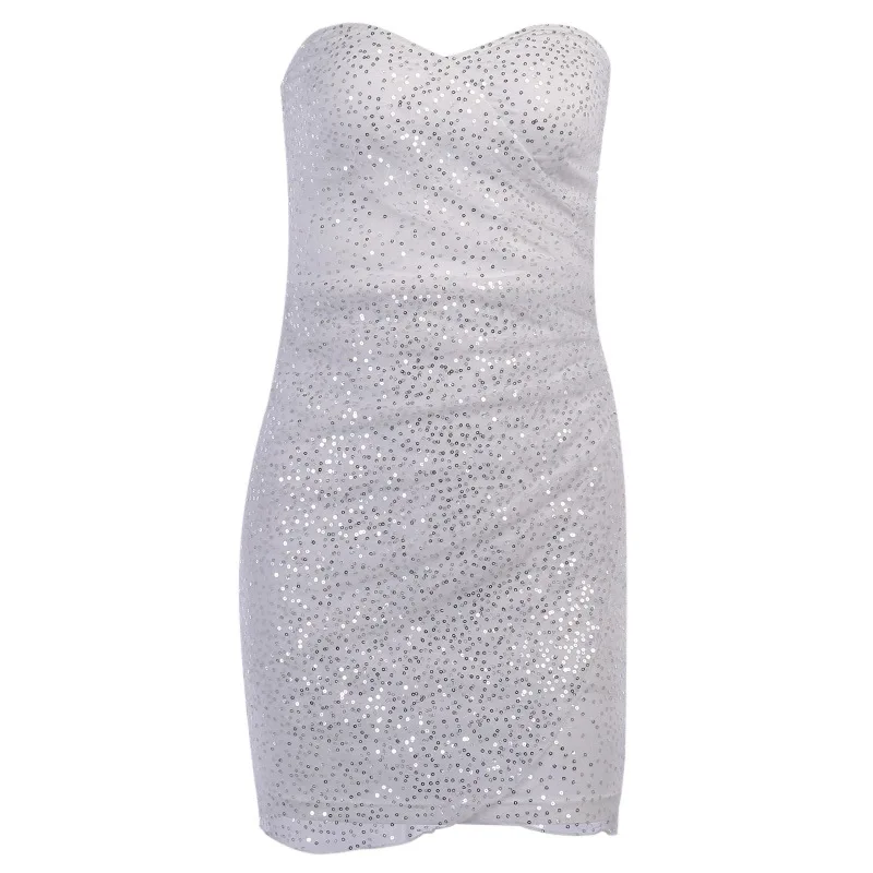 

Sexy Y2K White Party Sparkling Sequin Evening Robe Mini Skirt Dresses For Women 2021 Fairycore Breast Wrap Backless Prom Dress