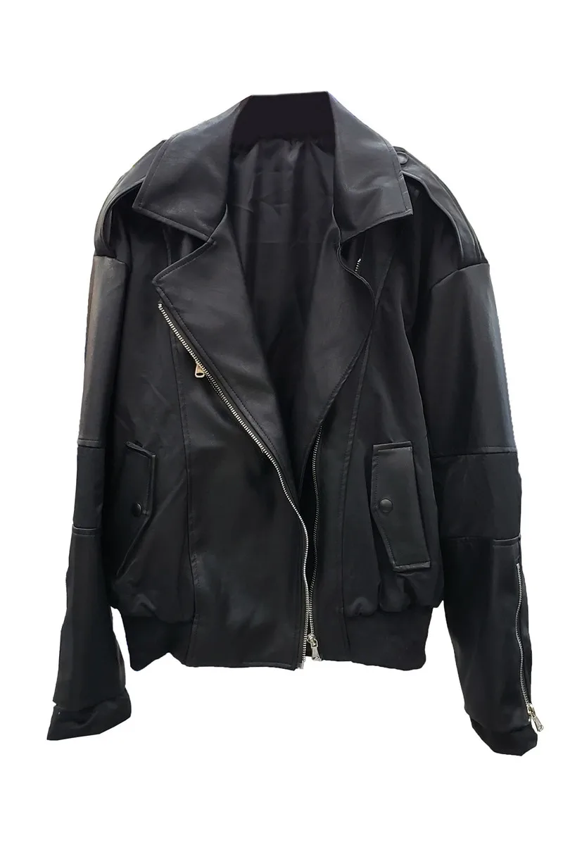 

Autumn 2020 new jacket jacket jacket stitching PU leather fashion foreign style women's Korean loose casual top