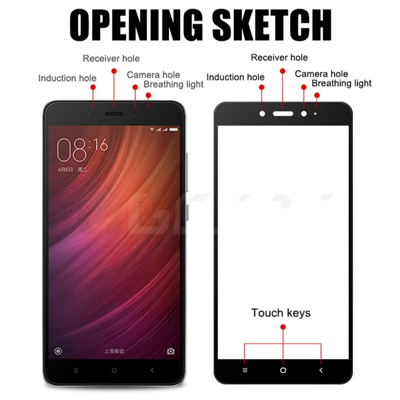Защитное стекло на экран для смартфонов Xiaomi Redmi 4A 4X 5 Plus 5A S2 Note 4 закаленное 9D 3