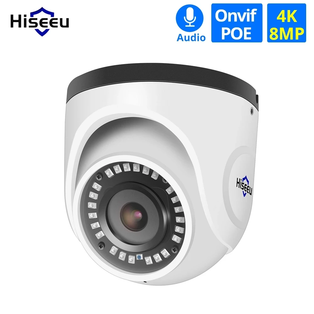 

Hiseeu 4K H.265 POE IP Camera 8MP Metal Case Waterproof Network Night Vision Motion Detection Dome Security CCTV Audio Camera