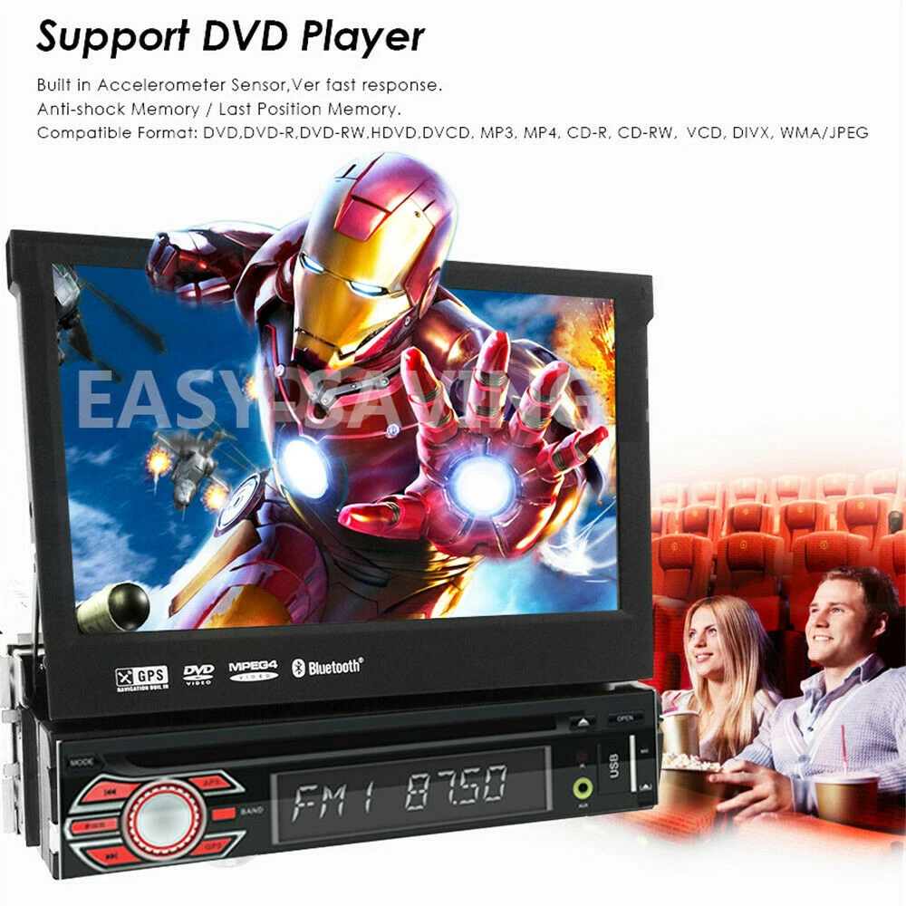 Автомагнитола 1din с выдвижным экраном 7 дюймов GPS-навигацией DVD стереоплеером 1 din