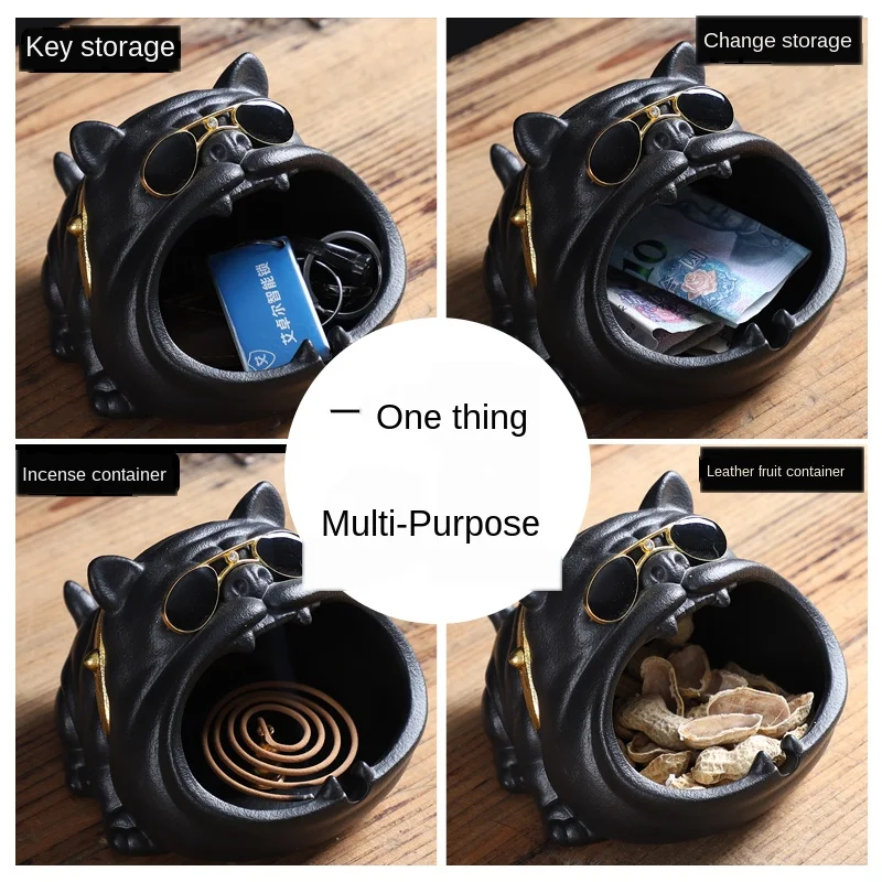 

Black Ceramic Ashtray Cute Cartoon Evil Dog Creative Personality Fashion Windproof Large Living Room Household Trend Ashtray