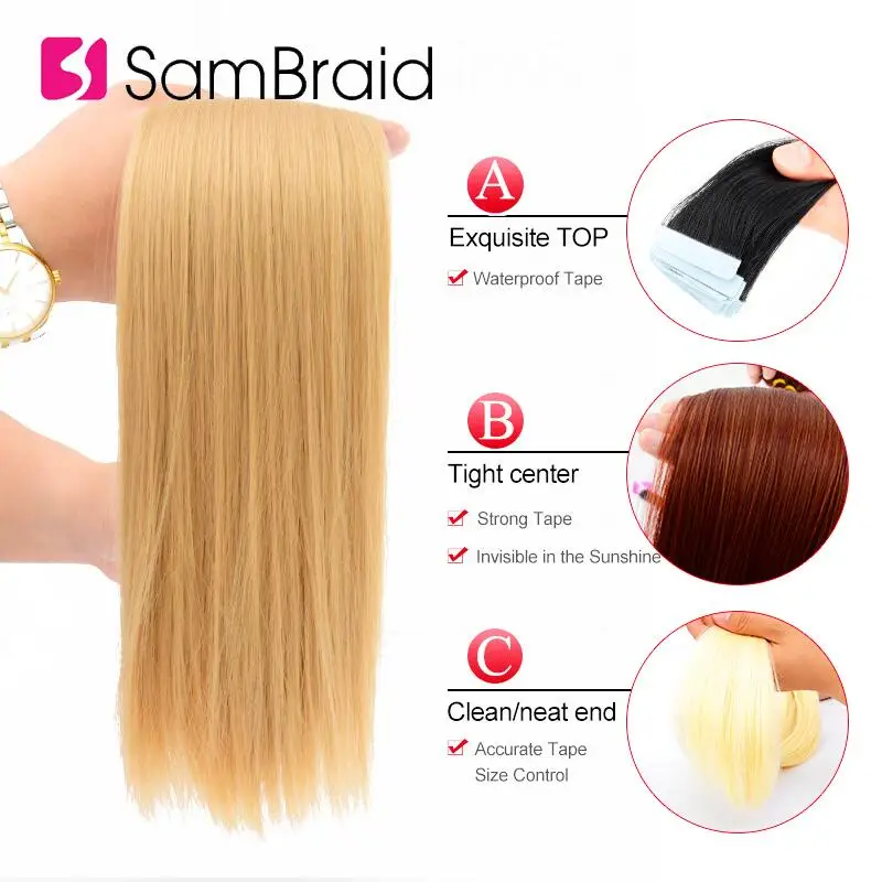SAMBRAID 22 Inch 40 Pcs/pack 17 Colors Skin Weft Adhesive Hair Silky Straight Synthetic AvailableType In Extenisons | Шиньоны и парики