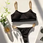Соблазнительное микро-бикини 2020, однотонный черный женский купальник с металлической цепочкой и ремешком, Бразильский купальный костюм, стринги, купальник, бикини