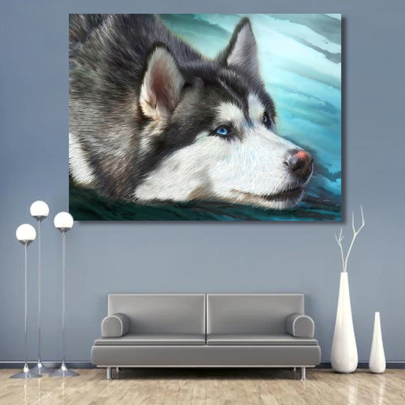 Рисование по номерам рисование ручная роспись животное Хаски коричневый медведь