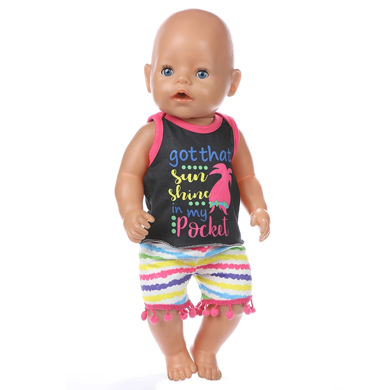 

Fit 18 inch Doll Clothes Accessories 43cm Born New Baby Doll Summer Autumn School Opening Ball Shorts Shirt Suit For Baby Gift