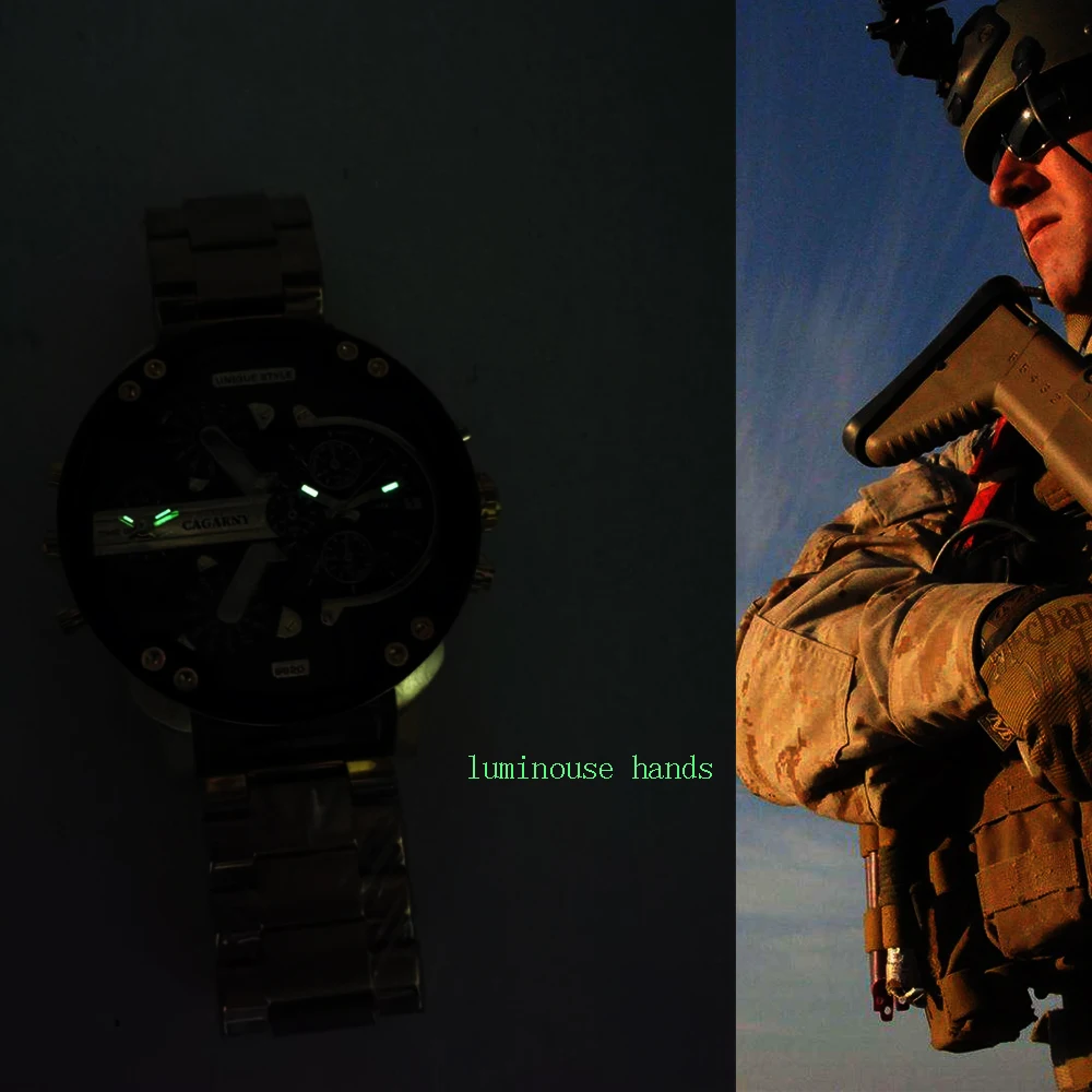hot fashion mens watches top brand luxury cagarny dual display military relogio masculino gold steel quartz watch men male clock free global shipping