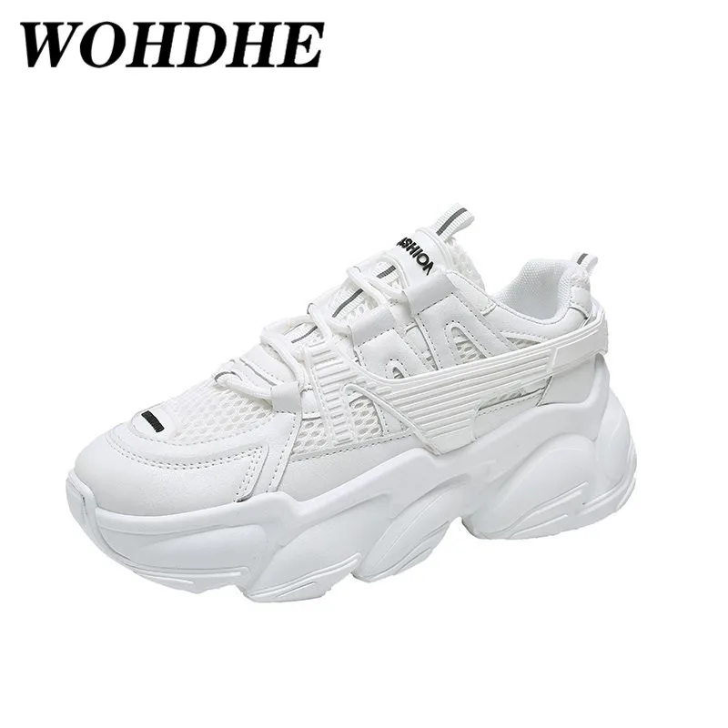 

WOHDHE 2021 Women Running Shoes Comfortable Breathable Leisure Shoes Sports Rubber Brand Sneakers Height Increased Dad Shoes
