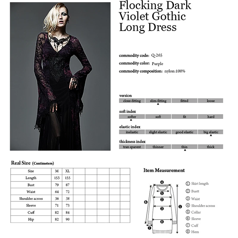 Женское платье в стиле панк готическое темно фиолетовое ведьмы с длинным рукавом
