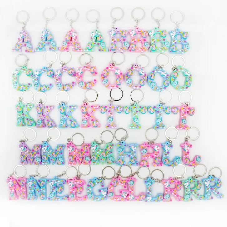 1 Pcs Kawaii Unicorn Letters key Chain For Girl Kids Keychain Women Car Key Ring Letter Holder Party Favors Gift