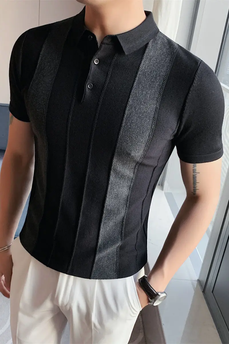 

2021 spring new Arrivals men's lapel short-sleeved POLO shirt half-sleeved contrast striped Korean trend tops Free shipping