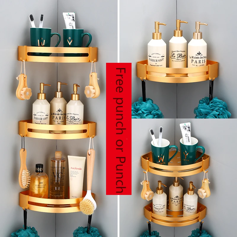 

Алюминиевая Полка для ванной комнаты, полки для хранения косметики, черные/золотые аксессуары для ванной комнаты, стойка-держатель, треугол...