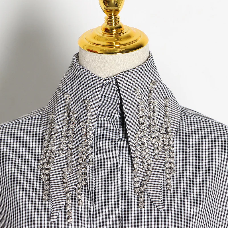 Женское платье-рубашка в клетку свободное летнее платье с длинным рукавом