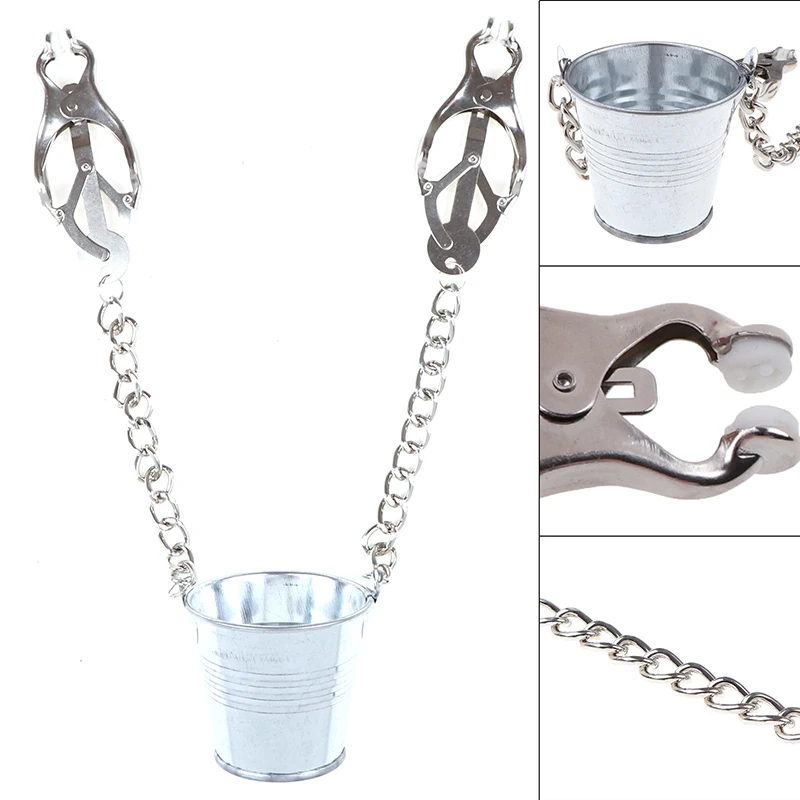

Silver Bucket Labia And Nipple Clamps Jugs Weight Extender Butterfly Metal Clitoris Clamps For Female Breast Clamps 2 Styles