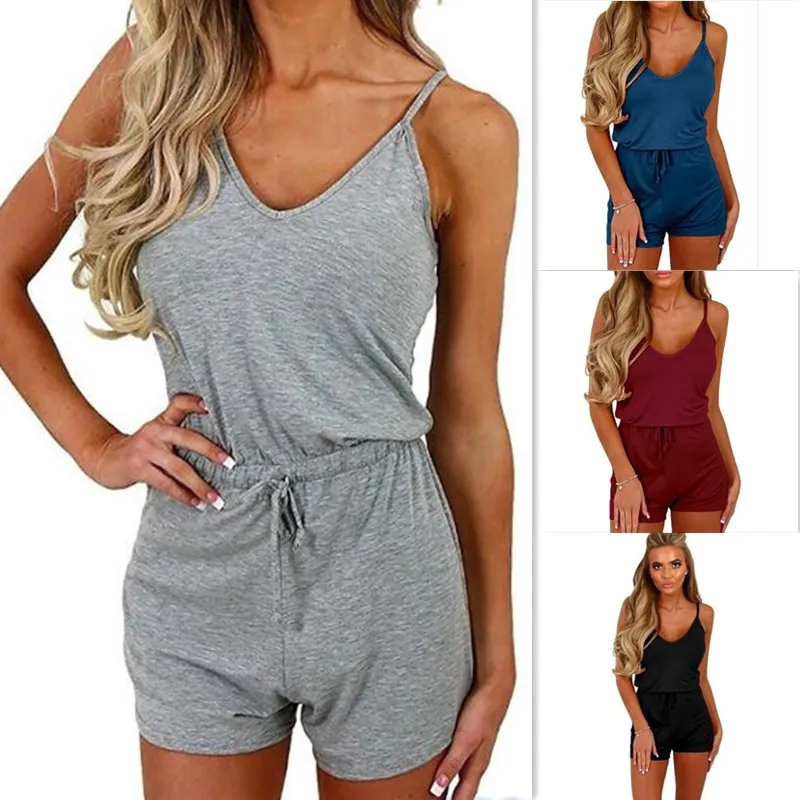 

Fashion Casual Playsuit Women Off Shoulder Belted Tunic Solid Color 2020 Summer New Elegant Short Jumpsuit Overalls For Women