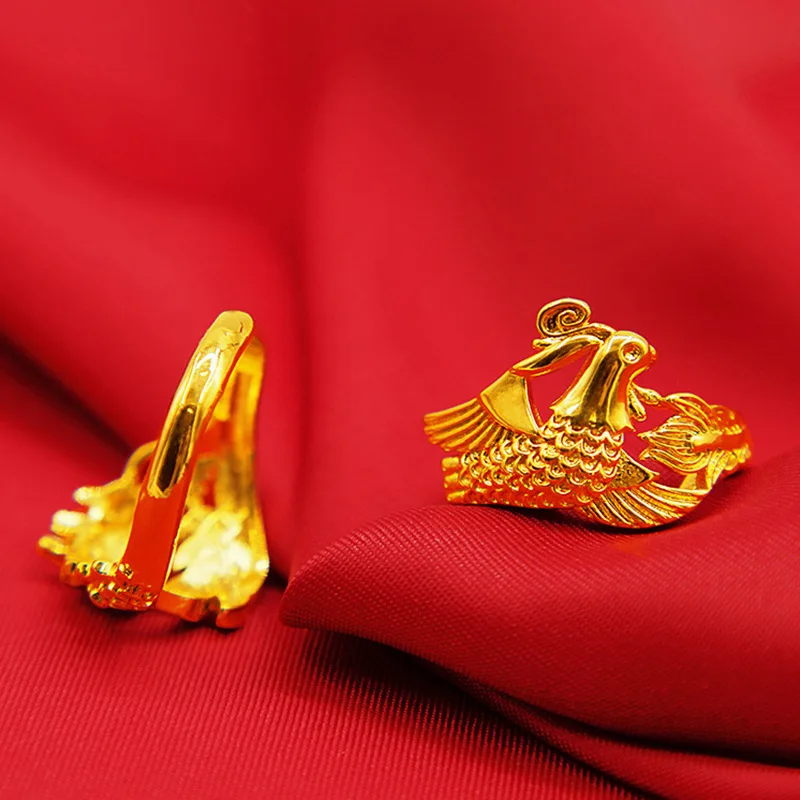 Кольцо мужское и женское в китайском стиле регулируемое желтого цвета с драконом